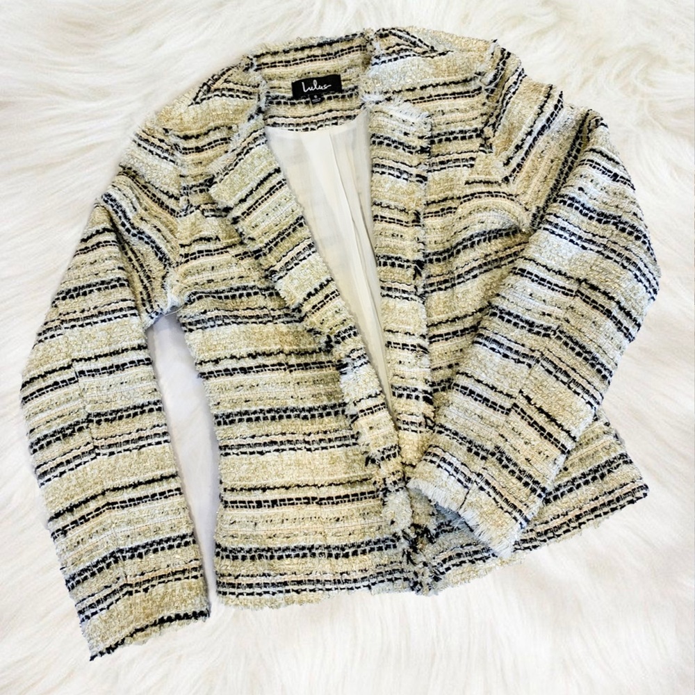 Lulus Ivory Tweed Striped Jacket
